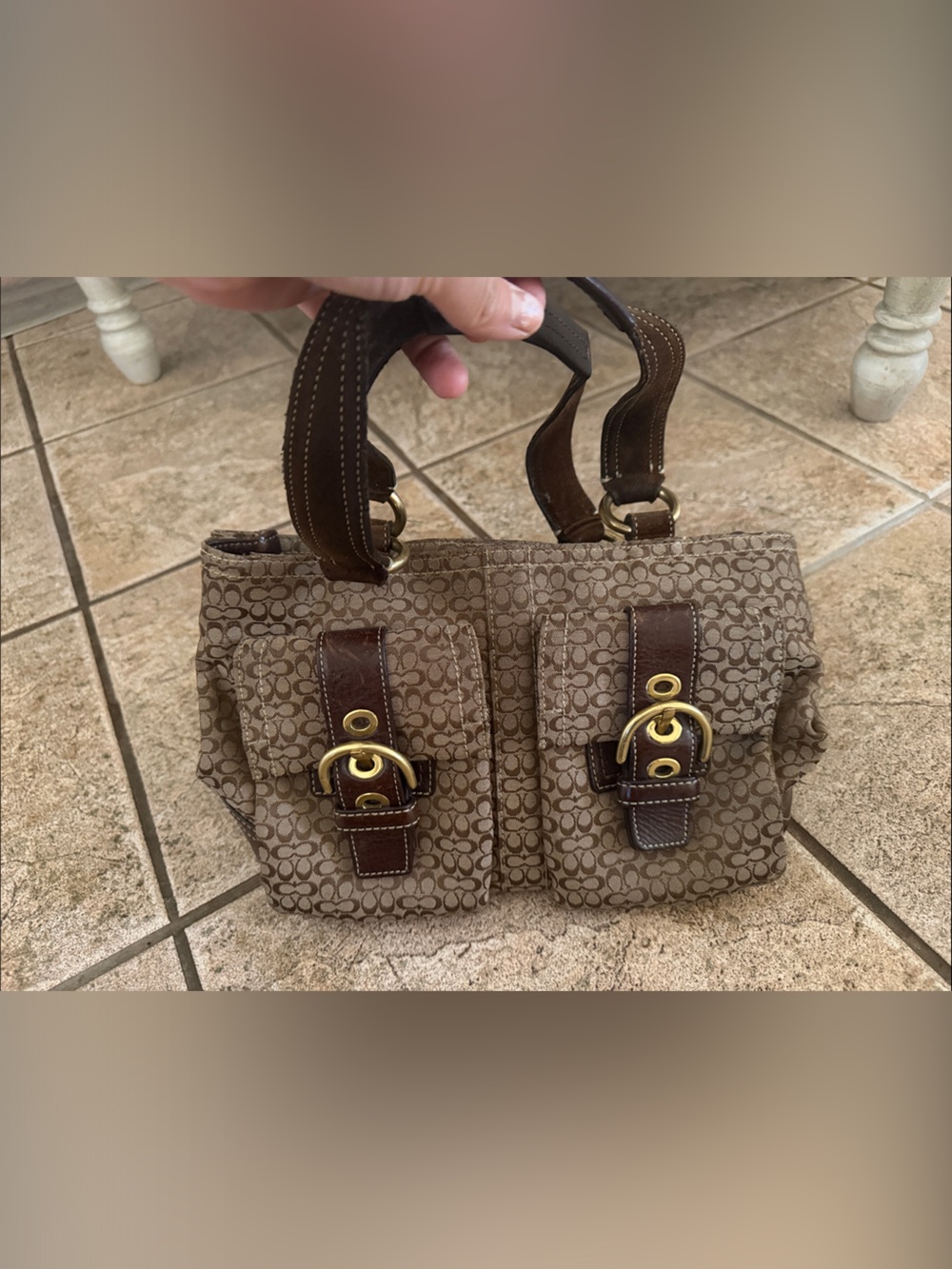 Vintage Coach Brown Signature Canvas Tote with Dark Brown Leather Trim